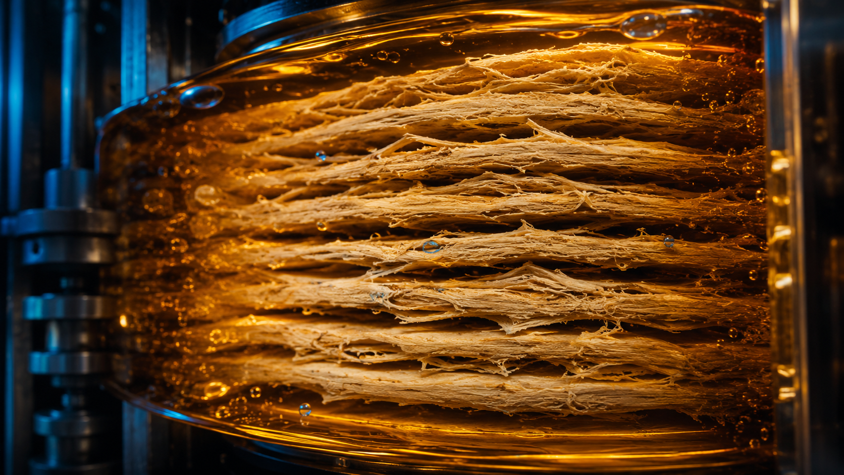 Cellulose fibers submerged in transformer oil