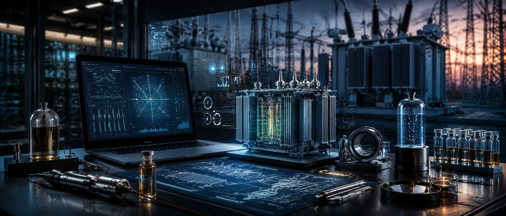 Transformer diagnostics laboratory with analytics dashboard and digital twin model